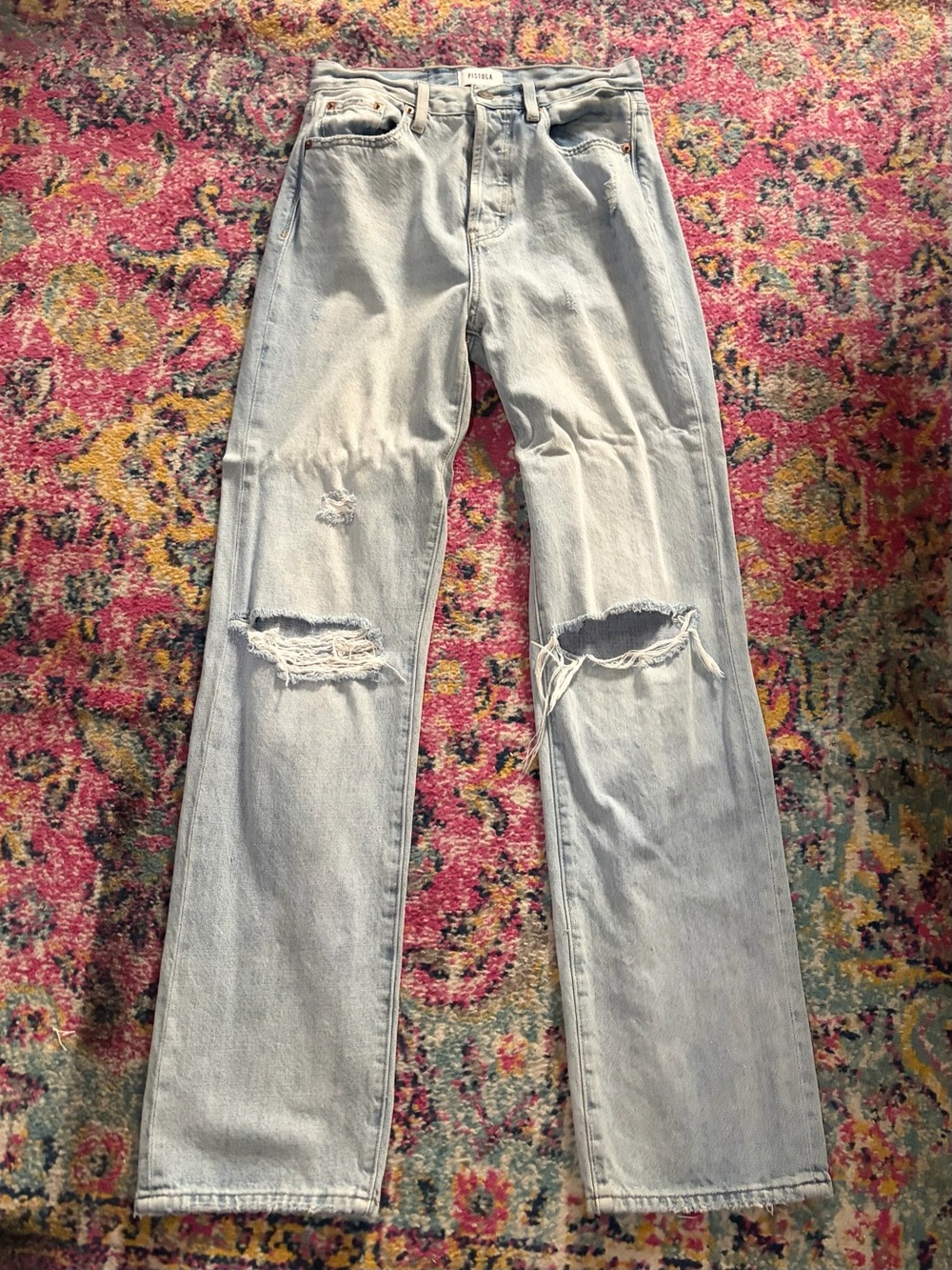 pistola Light Wash Distressed Straight-Leg Jeans